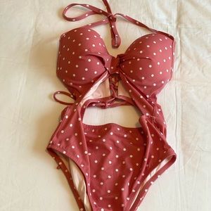 Shade & Shore rose pink poka dot one-piece swimsuit